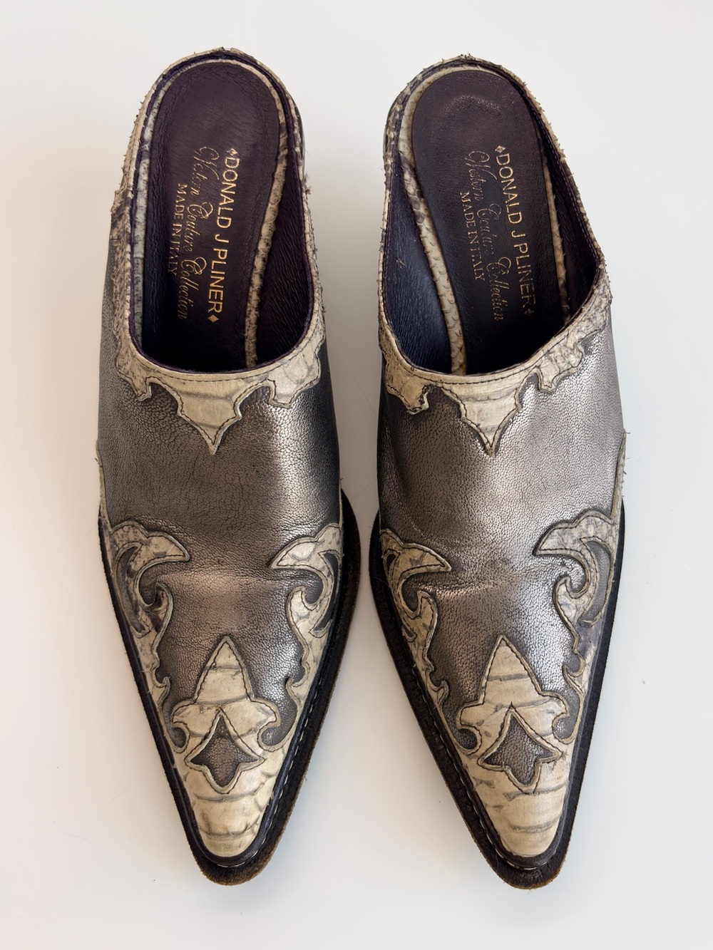 Donald J. Pliner Western Couture Collection Mule Metallic Gray Snakeskin 8M Y2K - Picture 4 of 17